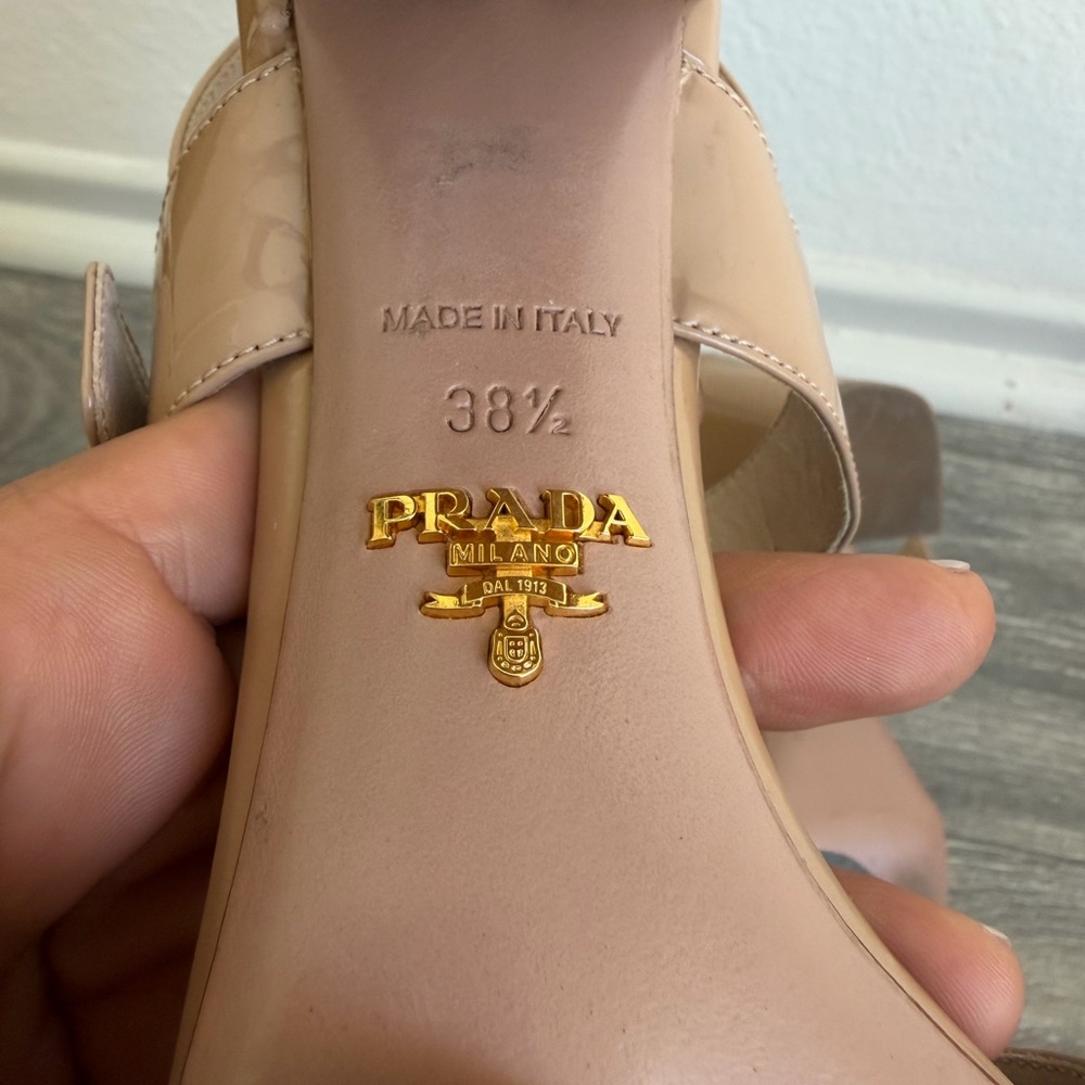 Prada Beige Leather Slingback Mules - Picture 5 of 6